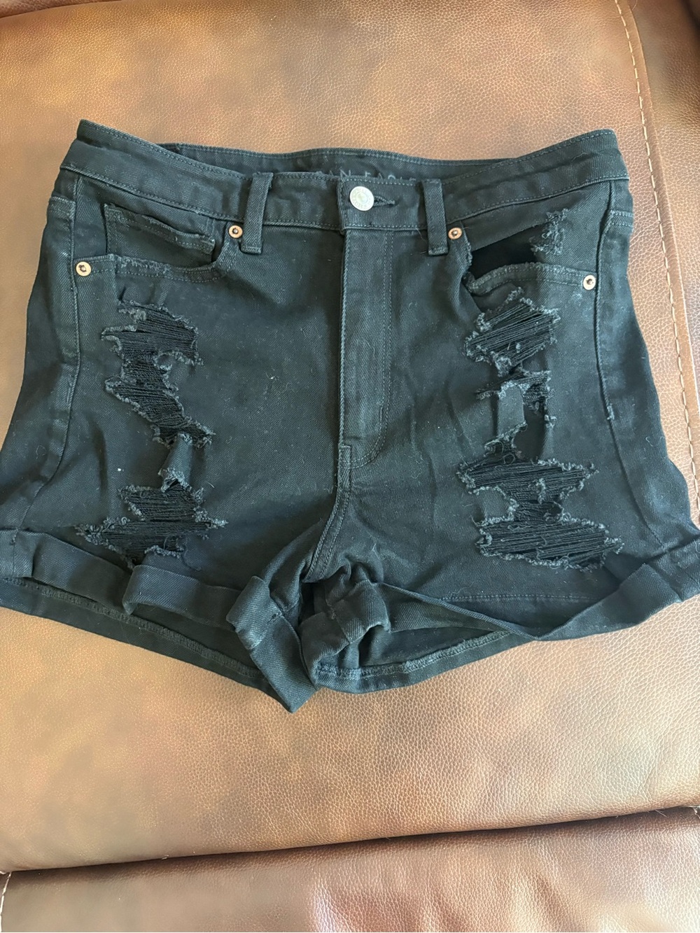 American Eagle Outfitters Black Distressed Ripped Jean Shorts
